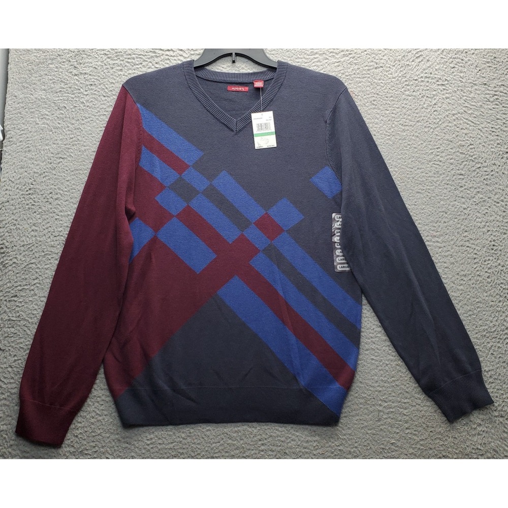 Axist Sweater Mens Large Multi Colorblock‎ Knitted Raglan Sleeve V-Neck Pullover